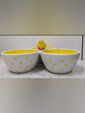Tag Yellow Chick Easter Polka Dot 3-Section Candy/Snack Bowl